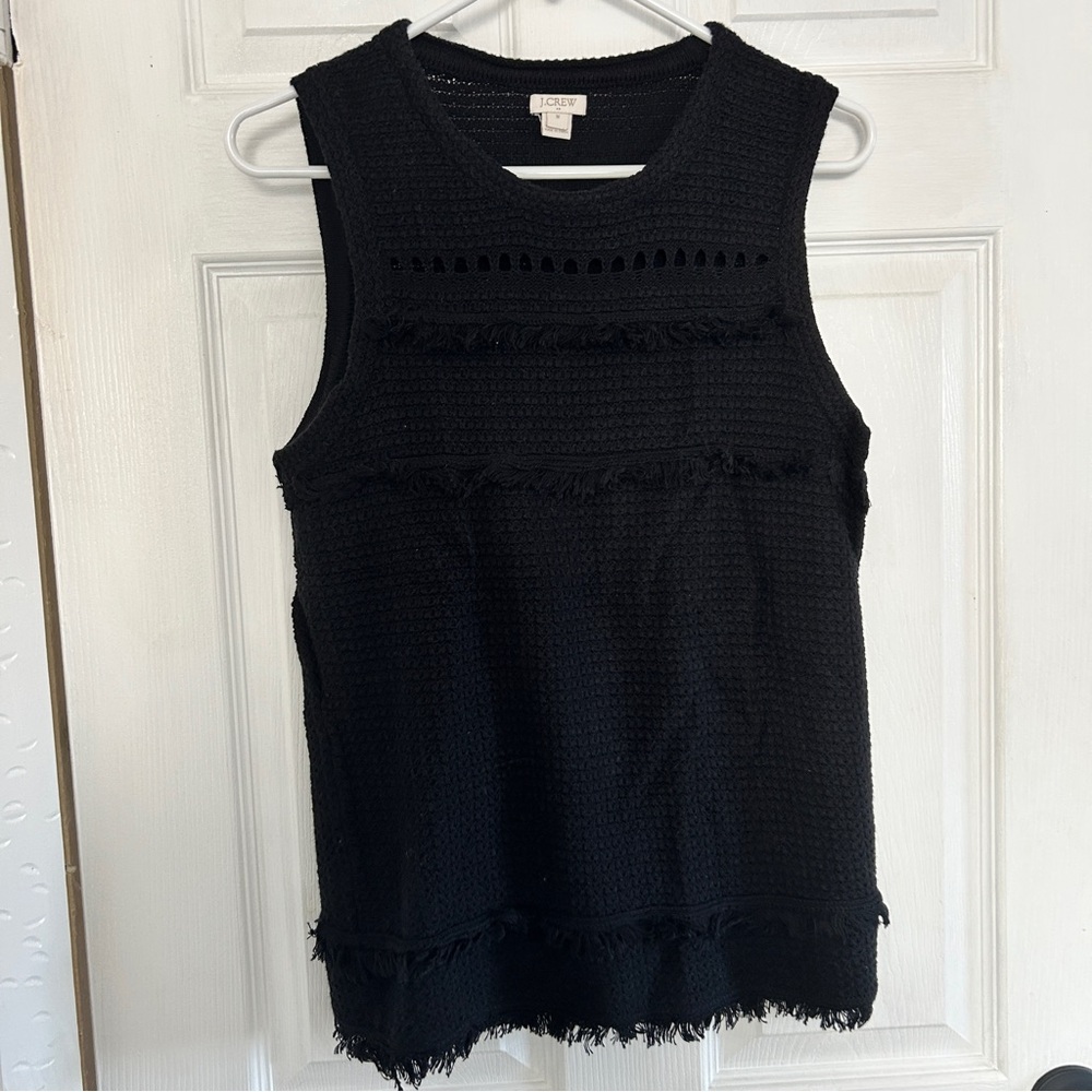 J. Crew Black Sweater Tank with Fringe Details Size M